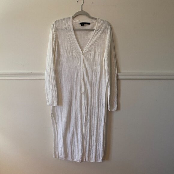 360 Sweater Italian Yarn 100% Linen White‎ Long Sweater Cardigan Size Small - Picture 1 of 6